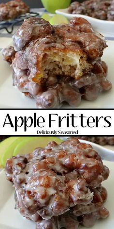 apple fritters are stacked on top of each other