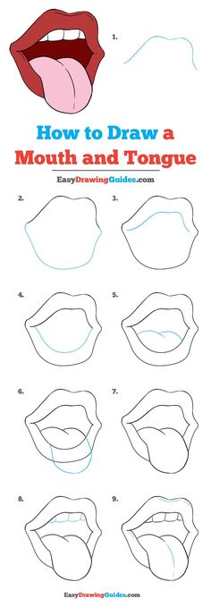 how to draw a mouth and tongue step by step instructions for beginners, kids