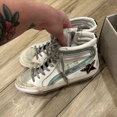 Size 37, (7) Style Slide Great Used Condition Comes With Box, Dust Bag, And Passport Purchased From Ssense Still Selling This Style Of Revolve Golden Goose Slide, Shoes Golden Goose, Goose Shoes, Golden Goose Shoes, Golden Goose, Cute Shoes, Womens Shoes Sneakers, White Blue, Dust Bag