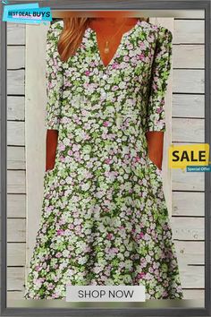 Floral Loosen V Neck Short Sleeve Woven Dress Green Floral Print Shift Mini Dress, Green Split Neck Dresses For Spring, Spring Green Dresses With Split Neck, Split Neck Green Dresses For Spring, Casual Green V-neck Floral Dress, Casual Green Floral Dress With V-neck, Casual Long Sleeve Green Floral Dress, Casual Green Long Sleeve Floral Dress, Casual Green A-line Floral Dress