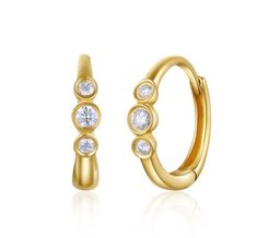 14K Yellow Gold .08ct Diamonds Triple Bezel Set Huggies Diamond Huggie Earrings, Bezel Set Diamond, Huggie Earrings, Bezel Diamond, Huggies Earrings, Bezel Setting, Round Diamonds, Gold Diamond, Gemstone Rings