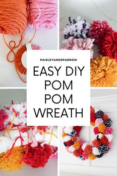 easy diy pom - pom wreath made with yarn and crochet