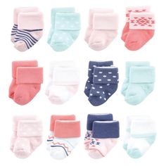 Luvable Friends newborn and baby terry socks are comfortable, cozy and trendy baby socks that belong on every little one's tiny feet! Our socks are ideal for everyday wear with soft fabric that is comfortable on your baby's feet. Our stretchable design makes for proper fit and no fuss dressing and are available in sizes from 0 to 12 months. Made of a super soft cotton rich blend, our socks are safe and gentle on baby's little toes and but durable and machine washable for everyday use. Our value Baby Socks Pattern, Baby Crib Sheets, Socks Pattern, Gerber Baby, Hudson Baby, Girls Socks, Trendy Baby, Baby Socks