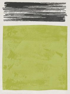 an abstract painting with green and black stripes on white paper in the center is a rectangle