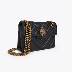 The Mini Kensington Bag is crafted from a soft lambskin leather with overstitch quilting combining both weave and chevron patterns. The antiqued brass Eagle head features opaque brass crystals and black bead eyes on the front flap. 5.5in (H), 7.9in (L), 2.4in (D)Strap drop cross body: 47.2inStrap drop shoulder: 30.3inAntiqued brass chain strapDuo magnetic snap closure hidden under flapSilver foil embossed logo on the backCan fit phones up to 7 inchesSmall internal lining pocketOuter: Lambsk Trillion Dollars, Leather Mini Bag, London Bags, Chevron Patterns, Bag Women Fashion, Silver Chains, Leather Handbags Crossbody, Eagle Head, Pretty Bags