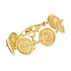 Show off your affinity for Italian culture with pride when you wear this replica coin bracelet! Crafted in polished 18kt yellow gold over sterling silver. Includes a 1" extender. Lobster clasp, 18kt yellow gold over sterling silver replica coin bracelet. Essential Jewelry, Italian Gold Jewelry, Jewelry Styles, Coin Bracelet, Italian Culture, Dope Jewelry, Chunky Jewelry, Jewelry Essentials, Funky Jewelry