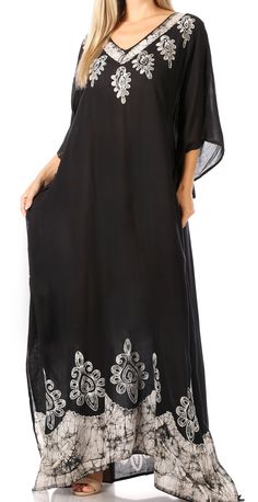 Sakkas Leonor Women's Boho Casual Long Maxi Caftan Dress Kaftan Cover-up LougeWear#color_8-BlackWhite Flowy Long Maxi Dress For Eid, Bohemian Black Kaftan For Wedding, Black Maxi Length Wedding Thobe, Black Floor-length Kaftan For Weddings, Bohemian Free Size Kaftan For Wedding, Flowy Floor-length Kaftan, Festive Long Flowy Kaftan, Flowy Tunic Kaftan For Eid, Flowy Maxi Length Kaftan For Eid