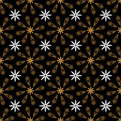 a black background with gold and white flowers