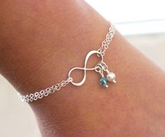 Silver Infinity Bracelets, Mothers Bracelet, Silver Link Chain, Link Chain Bracelet, Infinity Heart, Birthstone Bracelet, Jewelry Pearl, Birthstone Bracelets, Beaded Bracelets Diy