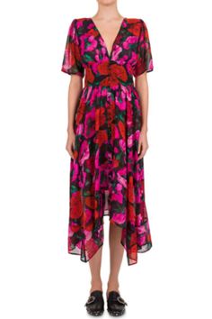 Bethany Joy Lenz can be seen wearing this beautiful silk floral dress in the final scenes of the Hallmark movie A Valentine's Match. This Floral silk crepe dress has concealed hook and eye and zip fastenings at the back. The dress has a plunge V-neck, short puff sleeves, non-functioning button trim on the front with a handkerchief hem. Partially lined. Size on Label: 3Please note this brand uses sizing 1-4. A Size 3 is considered a US Medium or Large also equivalent to a 29-30 pant size. For mor Summer Silk Dress With Floral Print For Daywear, Silk Buttoned Dress For Spring, Spring Silk Dress With Buttons, Silk Daywear Dresses With Buttons, Silk Crepe Dress, Joy Lenz, Designer Dresses Gowns, Bethany Joy Lenz, Bethany Joy