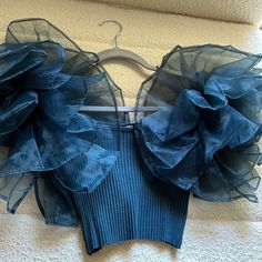 Brand New/Never Worn Size S Pretty Color And Fit Discount Is Available Through Bundle With Other Clothes Only Blue Ruffled Tops For Evening, Blue Ruffled Party Tops, Beaded Crop Top, Zara Tank Top, Satin Crop Top, Bralette Crop Top, Corset Crop Top, Zara Crop Top, Crop Top Sweater