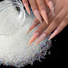 Caviar Nails, Nails Yellow, Nails Design With Rhinestones, Shiny Nails, Nails Spa, Glass Balls, Christmas Nails Acrylic, Nail Art Rhinestones, Crystal Nails