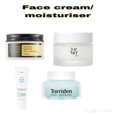 I highly recommed these four and you can buy them on @yesstyle Use rewards TOSIN 1234 to save money #koreanskincaretips #snailmucin #cosrxsnailmucin #beautyofjoseon #torriden #skincare #moisturizer Korean Face Cream, Skincare Moisturizer, Korean Face, Top Korean, Skin Cream, Korean Skincare, Moisturizer Cream, Face Cream