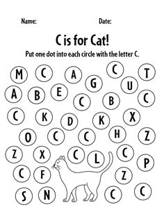 the letter c is for cat worksheet with an animal and letters to color