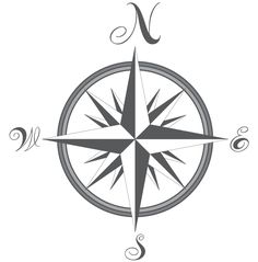 a black and white compass with the letter n in it's center, on a white background