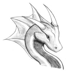 a drawing of a dragon head with horns on it's head and long tail