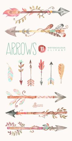 the arrows are drawn in watercolor and have different designs on them, including an arrow