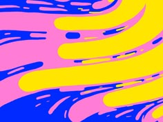 an abstract painting in pink, yellow and blue