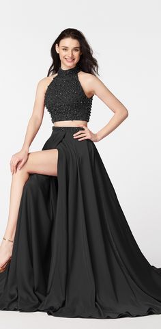 Black two pieces beaded pageant evening dresses long Two Piece Evening Gown, Two Piece Dress Formal, Wedding Drapes, Two Piece Bridesmaid Dresses, Two Piece Formal Dresses, Two Piece Evening Dresses, Black Evening Dress, Bright Dress, Wedding Skirt