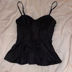 H&M Black Corset Top In Black Size Xs Never Worn. New With Tags H&m Fitted Tops For Night Out, Fitted H&m Tops For Night Out, Trendy H&m Party Tops, Thrift Manifest, Peplum Corset, Black Satin Corset, Black Lace Crop Top, Sports Crop Tops, Black Corset Top