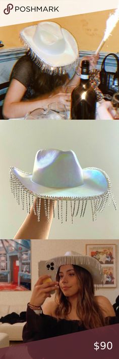 Handmade Rhinestone Fringe Iridescent Cowboy Hat - Space/Disco Cowboy Theme Disco Cowboy Theme, Space Cowboy Outfit, Space Disco, Disco Cowboy, Disco Cowgirl, Space Cowboy, Rhinestone Fringe, Cowboy Theme, Space Cowboys