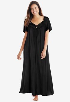 <div>Enjoy blissful sleep in this sweeping, silky nightgown that's smooth and cling-free. A sweetheart neckline with scalloped lace, rosettes and a bow adds</div> Silky Nightgown, Black Nightgown, Sleeveless Gown, Gowns With Sleeves, Swimsuits For All, Scalloped Lace, Cocktail Dress Party, Pajamas Women, Sweet Dreams