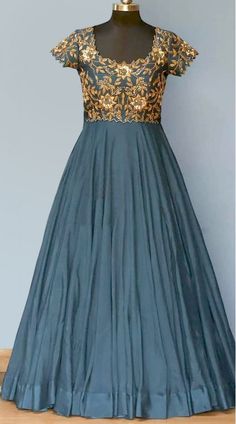 Slate Grey Gown Anarkali Evening Dress With Resham Embroidery For Wedding, Hand Embellished Floor-length Embroidered Wedding Dress, Floor-length Gown With Resham Embroidery And Fitted Bodice, Hand-embellished Floor-length Wedding Dress, Anarkali Evening Dress With Resham Embroidery For Reception, Elegant Embroidered Ball Gown With Fitted Bodice, Elegant Embroidered Ball Gown, Anarkali Gown With Intricate Embroidery And Fitted Bodice, Embroidered Floor-length Gown With Fitted Bodice