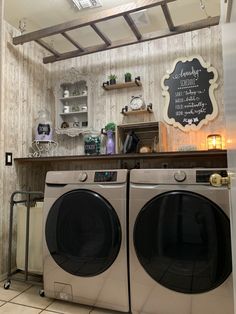 a washer and dryer in a small room