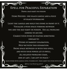 a poem written in black and white with an ornate border around the words spell for peaceful separation