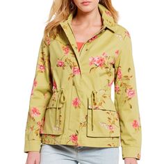 A Loves A Women Floral Print Safari Jacket Point Collar Point Collar Long Sleeves Four Front Pockets Lined Button Front And Zipper Closure Cotton Machine Wash Imported. Fitted Khaki Utility Jacket For Spring, Khaki Utility Jacket For Spring, Anthropologie Style, Fall Mood, Waist Jacket, Boho Jacket, Safari Jacket, Long Sleeves Coats, Clothing Accessories