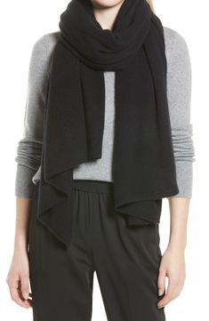 Soft meets sustainable on this cozy yet understated scarf knit from a blend of both recycled and new cashmere. 30" x 80" Ribbed edges 55% recycled cashmere, 45% cashmere Dry clean Imported Recycled Cashmere, Fall Wardrobe Essentials, Scarf Knit, Cashmere Poncho, Sophisticated Outfits, Cashmere Color, Black Rock, Cashmere Scarf, Wool Scarf