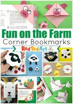 an image of some paper animals on the farm with text that reads fun on the farm corner bookmarks