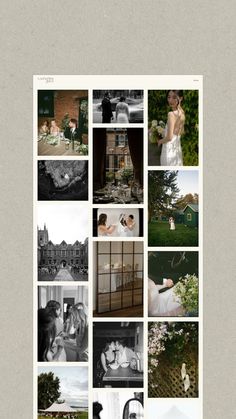 a collage of photos with people and buildings in the background, including one woman wearing a wedding dress