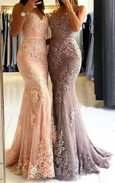 MACloth Mermaid Spaghetti Straps Lace Long Prom Dress Pink Formal Even Prom Dress Pink, Lace Long Prom Dress, School Dance Dresses, Mermaid Prom Dresses Lace, Formal Evening Gown, Spaghetti Strap Prom Dress, Sweet 16 Dresses, Pink Prom Dresses, Tulle Prom Dress