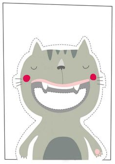 a cut out of a cat with its mouth open and eyes closed, showing teeth