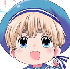 an anime character with blue eyes and blonde hair wearing a sailor's outfit, looking at the camera