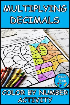 multi - colored coloring sheets with the words multiplying decimals on them