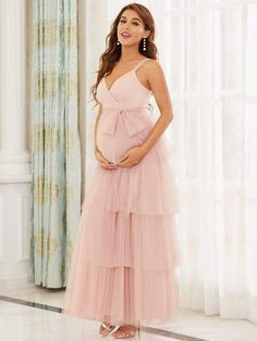 Long Maternity Dress, Vestidos Para Baby Shower, Elegant Maternity Dresses, Tulle Maternity Dress, Dress For Pregnant Women, Tiered Tulle Skirt, Maternity Long Dress, Vestidos Color Rosa, Layered Tulle Skirt