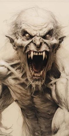 a drawing of a demon with its mouth open