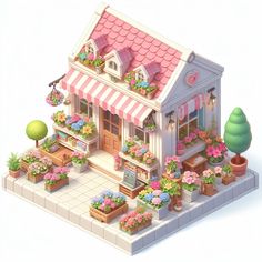 a small flower shop with potted plants and flowers