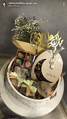 a basket filled with assorted chocolates on top of a table