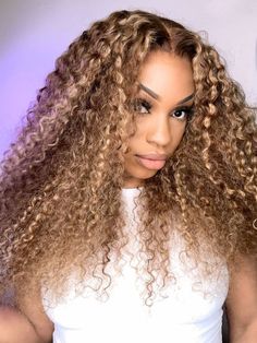 Honey Blonde Highlights Curly Hair, Blonde Highlights Curly, Blonde Highlights Curly Hair, Highlights Curly, Curly Lace Wig, Highlights Curly Hair, Highlights Color, Blonde Highlight, Honey Blonde Highlights