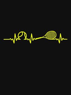 a tennis racquet and heartbeat on a black background