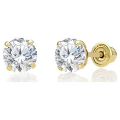 Genuine 14K Yellow Gold CZ stud earrings with secure screwbacks. Forget about the cheap earrings that tarnish in less than a month, these gold cz stud earrings are guaranteed to never tarnish! Gold is a metal that never tarnishes and that can be worn anywhere including in the shower, pool or anywhere there may be moisture. The smaller sizes are great for kids (3mm to 5mm) to wear as a primary earring and great for Adults to wear as part of a multiple earring set on an ear with multiple piercings Blue Sapphire Studs, Multiple Earrings, Cheap Earrings, Yellow Gold Solitaire, Solid Gold Earrings, Knot Earrings, Cz Stud Earrings, Gifts For Sister, Diamond Stud Earrings