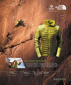 an advertisement for the north face shows two climbers climbing up a steep rock wall