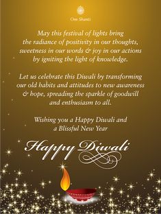 a happy diwali greeting card with an image of a lit candle and sparkles