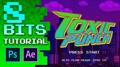 an old school style video game with the title text, pixel bits and colorful background