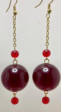 Ruby Red Pearl Bead Acrylic Bead Dangle Drop Earrings w Gold Tone Accents. 3.25 in. drop. Red Pearl, Beaded Dangles, Acrylic Beads, Atlanta Ga, Ruby Red, Bling Bling, Pearl Beads, Jewelry Earrings Dangle, Dangle Drop Earrings