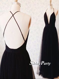 A Line V Neck Black Backless Prom Dresses, Black Backless Formal Dresses, Bridesmaid Dresses #shinyparty #black #backless #prom #dress #formal #bridesmaid #promdress #blackdress Simple Black Prom Dress, Backless Formal Dresses, Simple Prom Dress Long, Prom Dresses 2016, V Neck Prom Dresses, Black Prom Dress, Black Prom, Backless Prom Dresses, Tulle Prom Dress