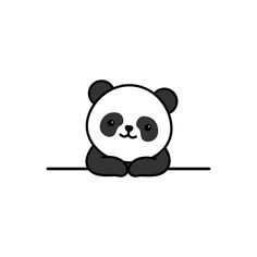 a panda bear sitting on top of a white wall